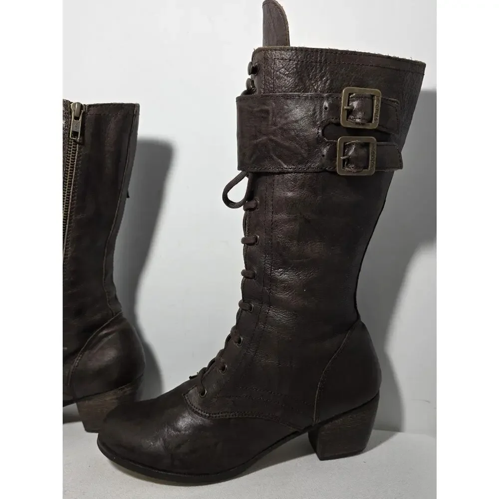 Red Or Dead Leather Steampunk Lace Up Zip Boots Made Spain EU 41 US 9.5-10 Brown